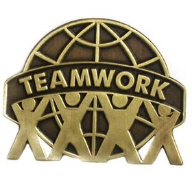 Blank Antique Gold Teamwork Lapel Pin, 7/8" L