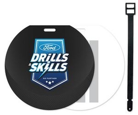 Custom Stock Hockey Puck Design Luggage Tag Full Color front imprint, Write-on ID panels on back, 4.813" H x 4.813" W x 0.04" Thick