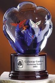 Custom Butterfly Glass Award w/ Mahogany Base (6")