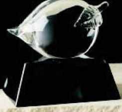 Custom Glass Georgia Peach Award w/ Clear Horizontal Leaf, 4" L x 2.25" H