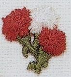 Custom Floral Embroidered Applique - Red White Carnation Flowers