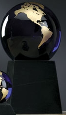 Custom Cobalt Blue Glass World Globe Award w/ Base (6")
