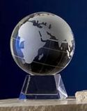 Custom Optical Crystal Globe Award w/ Crystal Base (3