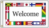 Custom International Welcome 2' X 3' Knit Poly Flag with Heading and Grommets