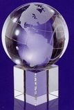 Custom 80 Mm Optical Crystal Globe Award w/ Cube Base, 3 1/8