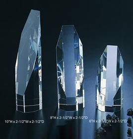 Custom Octagon Tower optical crystal award trophy., 10" L x 2.5" W x 2.5" H
