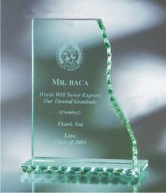 Custom Jade Glass Vertical Wave Award w/ Pearl Edge (10.5")