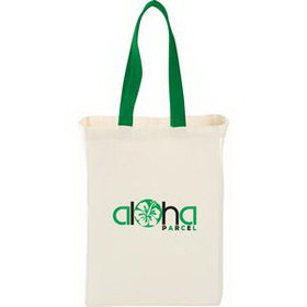 Custom Cotton Canvas Grocery Bag with Colored Handles, 14" W x 10" H x 5" D