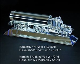 Custom Oil Truck optical crystal award trophy., 5.125" L x 1.5625" Diameter