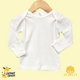 Custom The Laughing Giraffe&#174 Long Sleeve Cotton Infant Lap T-Shirt w/ Fold Over Mittens - White