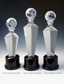 Custom Globe Optical Crystal Award Trophy., 1" L x 3.5625" W x 3.5625" H