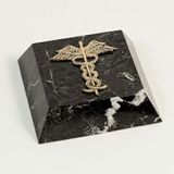 Custom Black Marble Paperweight With Brass  Symbol (Sandblasted)