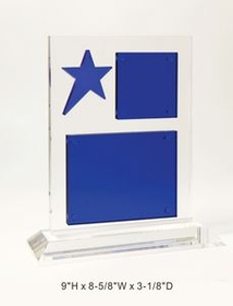 Custom Blue Dazzling Star Crystal Award Trophy., 9" L x 8.625" W x 3.125" H