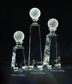 Custom Golf Tower Optical Crystal Award Trophy., 11" L x 2.5" Diameter