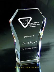 Custom Prestige Awards optical crystal award trophy., 8" L x 5.5" W x 1.5625" H