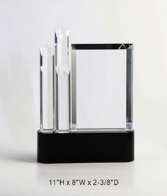 Custom Straglow Optical Crystal Award Trophy. 11"H x 8"W x 2-3 8"D