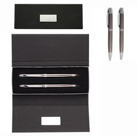 Custom Tri-Fold Black Paper Box with Metal Plate (for 1 or 2 Pens) Tri-Fold Black Paper Box with Metal Pla, 6 1/2" W x 2 3/4" H x 1" D