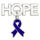 Blank Hope Pin with Blue Ribbon Charm, 1 1/4
