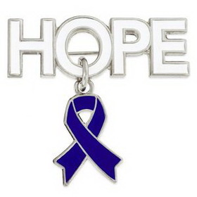 Blank Hope Pin with Blue Ribbon Charm, 1 1/4" W x 1 1/4" H
