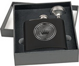 Custom 6 oz. Matte Black Steel Flask Set in Black Presentation Box, 3 5/8