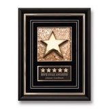 Custom Golden Mica Star Award w/ Antique 2 Tone Wood Frame & Black Suede Matte, 10 1/2