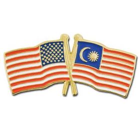 Blank Usa & Malaysia Flag Pin, 1 1/8" W X 1/2" H