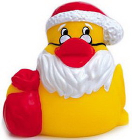 Custom Rubber Santa Claus Duck, 3 1/2" L x 3 3/4" W x 3 1/2" H