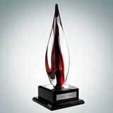 Custom Art Glass Black Contemporary Award w/Black Wood Base, 17 1/2