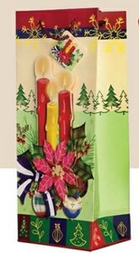 Custom Poinsettia Candles Stock 3D Effect Holiday Wine Bottle Bag, 14 1/2" H x 5 5/8" W