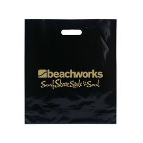 Custom Black 2.5 Mil Low Density White Film Bag w/ Patch Handle (16"x18"x4")