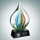 Custom Art Glass Coral Award with Black Base, 11 1/2