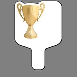 Custom Hand Held Fan W/ Full Color Gold Trophy Cup (Large), 7 1/2