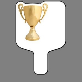 Custom Hand Held Fan W/ Full Color Gold Trophy Cup (Large), 7 1/2" W x 11" H