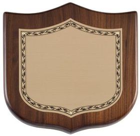 Blank Walnut Shield Series Plaque w/ Brass Plate/ Curved Top Edge (6 1/2"x6 1/2")