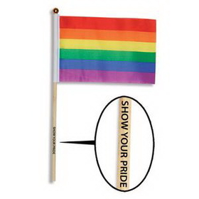 4" x 6" Polyester Rainbow Flag w/ Custom Direct Pad Printed Imprint on the Wooden Dowel