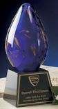 Custom Golden Blue Hand Blown Glass Award w/ Base (6.5
