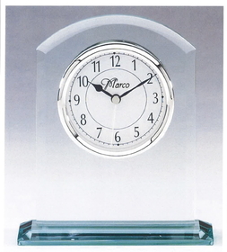 Custom Desk Clock In Clear Glass, 6-1/2"x 4-3/4" x 2"