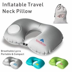 Custom Inflatable Neck Pillow with Packsack, 10 Second Inflating Travel Neck Pillow, 6.8" L x 4.8" W x 0.6" H
