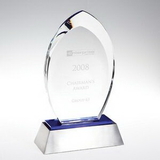Custom Flare Blue Reflect Crystal Award W/Aluminum Base (Screen Printed), 9 1/2