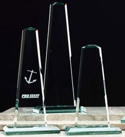 Custom Jade Glass Obelisk Award (4"x13")