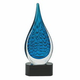 Custom Blue Rain drop Art Glass on Black Base (Engraved)
