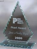 Custom Large Jade Glass Conquest Award w/ Pearl Edge