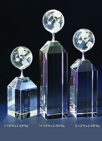 Custom Globe Optical Crystal Award Trophy., 11.5" L x 2.375" Diameter