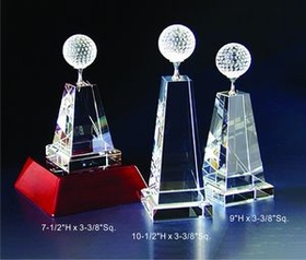 Custom Golf Optical Crystal Award Trophy., 9" L x 3.375" Diameter