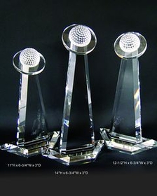 Custom Golf Tower Optical Crystal Award Trophy., 14" L x 6.75" W x 3" H