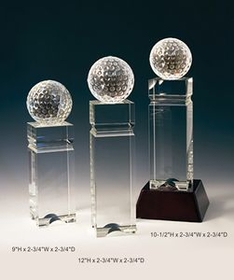Custom Golf Tower Awards Crystal Award Trophy., 9" L x 2.75" W x 2.75" H