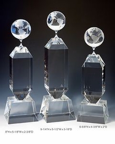 Custom Globe Optical Crystal Award Trophy., 13" L x 3.5625" W x 3.5625" H