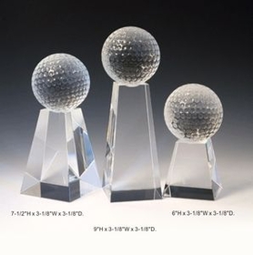 Custom Golf Tower Optical Crystal Award Trophy., 6" L x 3.125" W x 3.125" H
