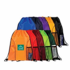 Custom Dual Pocket Drawstring Backpack, Sports Pack, Drawstring Bag, 14.5" W x 18" H