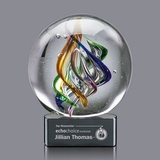 Custom Galileo Hand Blown Art Glass Award w/ Black Base, 7 1/2